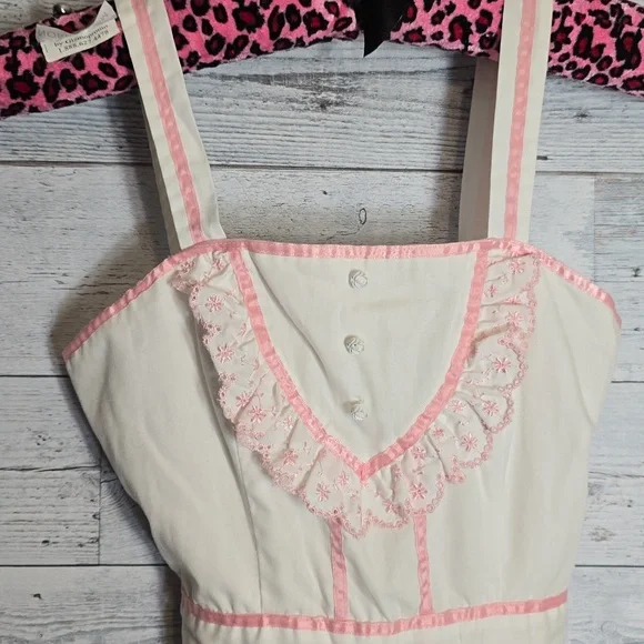 Vintage 1970's Candi Jones California White Pink Prairie Dress - Picture 3 of 11